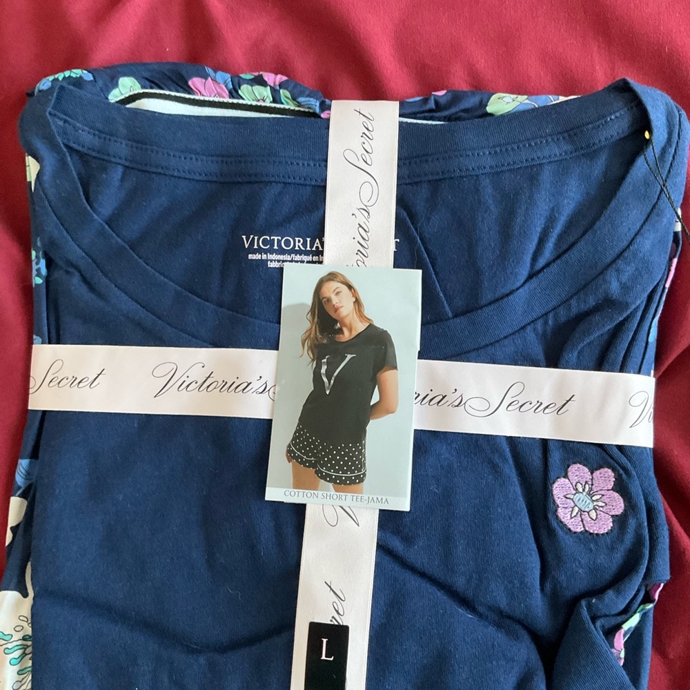 Victoria's Secret Navy Floral Cotton Short Pajama Set